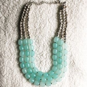 3-Tier Aqua Blue and Silver Beaded Necklace